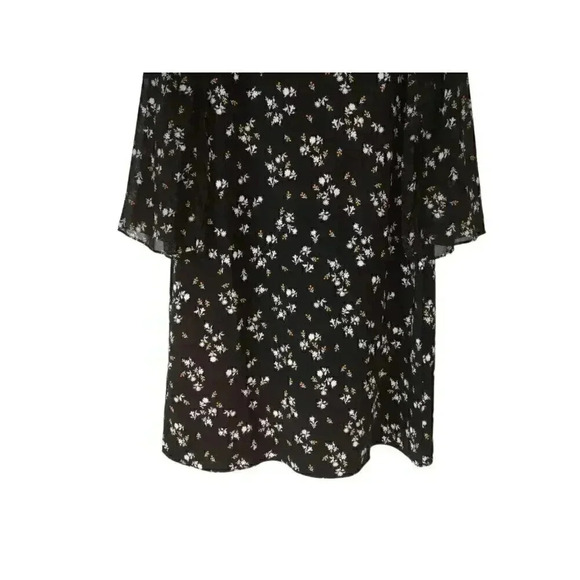 Ann Taylor Womens A-Line Dress Black Floral Button Loop Long Sleeve Size 8 - Picture 6 of 13